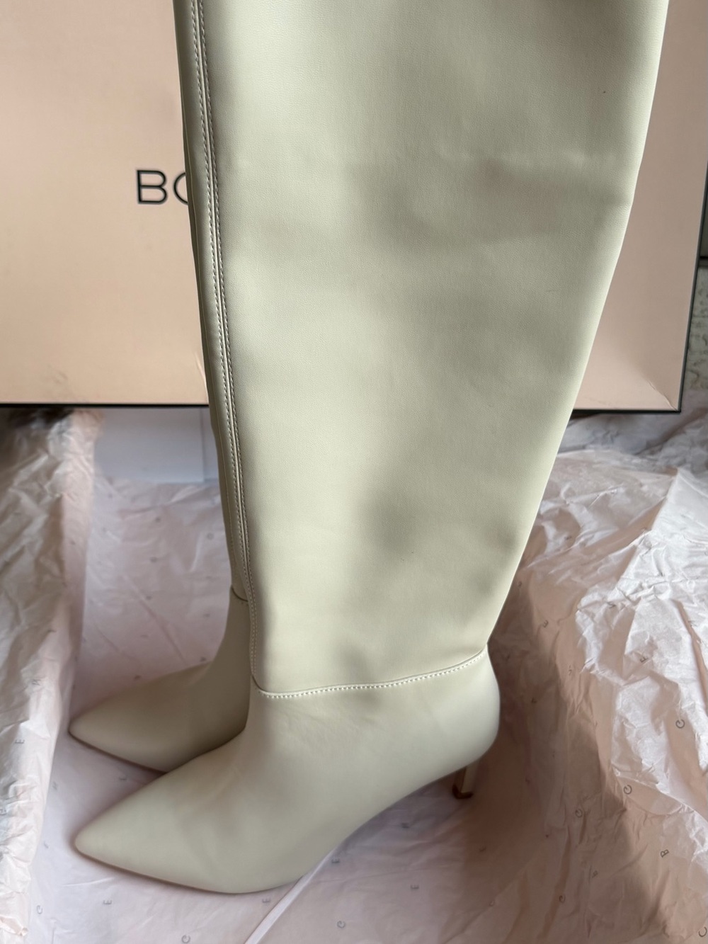 BCBGeneration Bianca Knee High Boots Ivory Cream Pointed Toe Size 8 - Picture 6 of 11